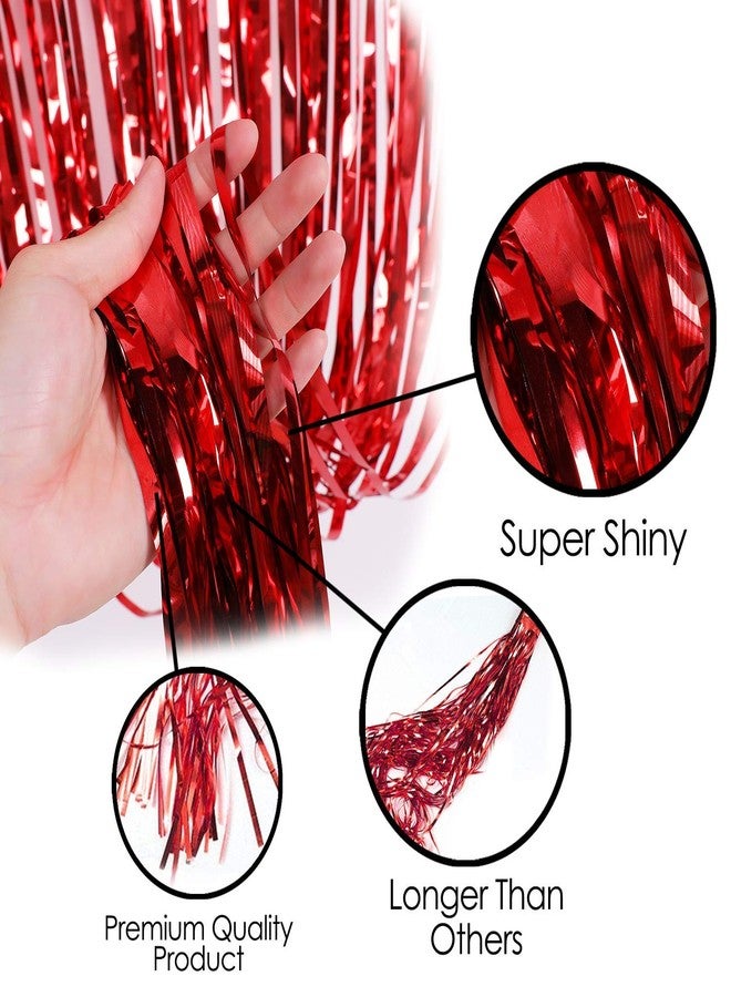 WOLFANO Red Tinsel Curtain, 1 Piece | 6 x 3 ft Long Foil Fringe Curtain | Birthday, Anniversary, Christmas, New Years Party Decoration Supplies - Image 3